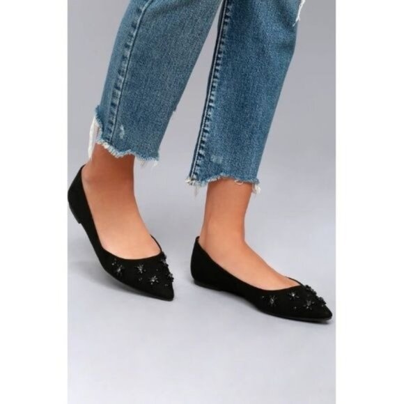 Circus By Sam Edelman Black Velvet Flats With Rhinestone & Stud Detail - Picture 1 of 10